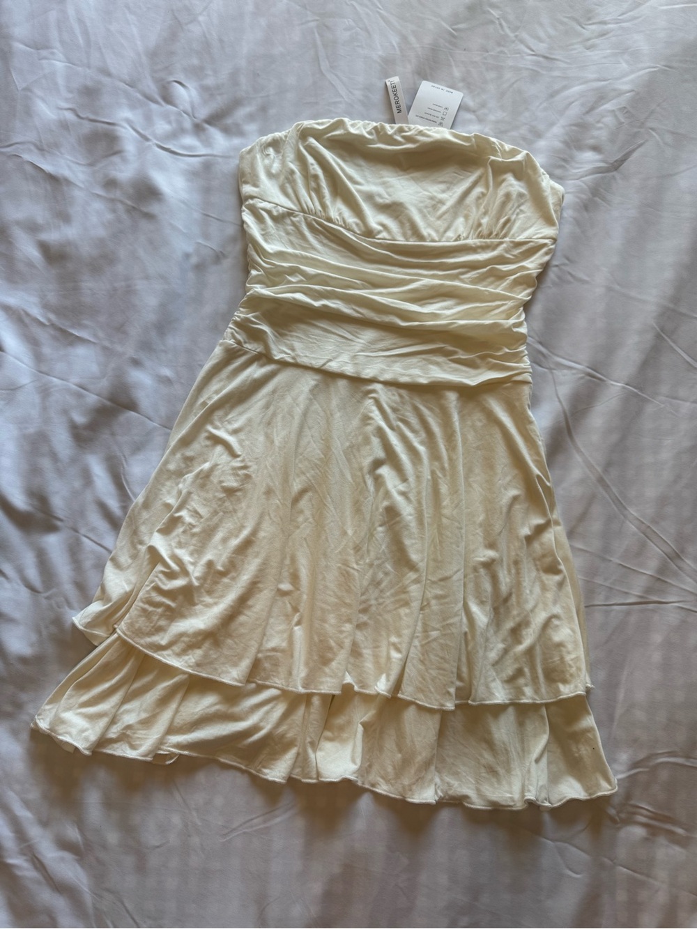 Strapless Cream Tiered Summer Dress